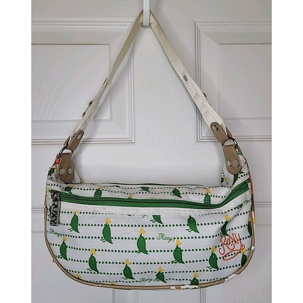 Roxy Y2K 90s Logo Bird Print Satchel Mini Duffle Canvas Purse Tote READ‎